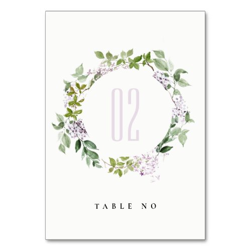 Lilac Floral Wreath Cottage Garden Wedding Table Number