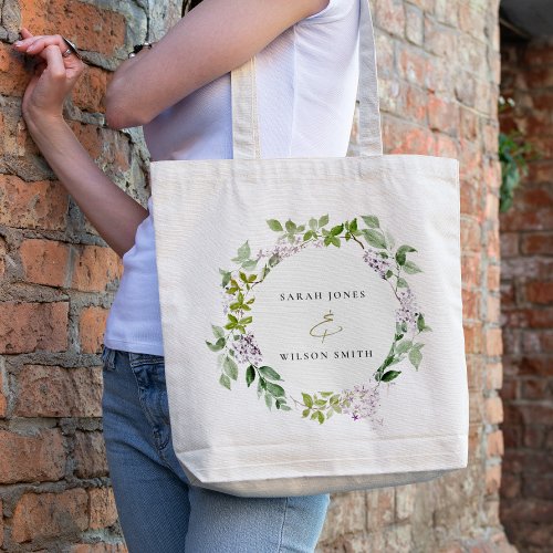 Lilac Floral Wreath Cottage Garden Wedding Tote Bag