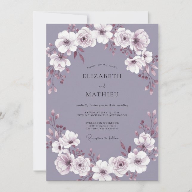 Lilac Floral Wreath Wedding Invitation (Front)