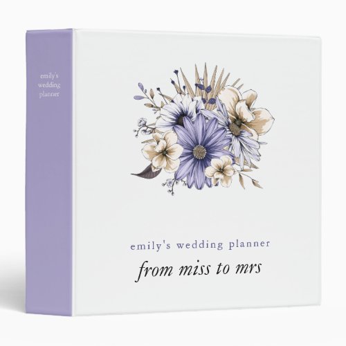 Lilac Florals Name Miss to Mrs Wedding Planner 3 Ring Binder