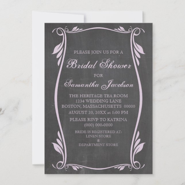 Lilac Flourish Chalkboard Bridal Shower Invite (Front)