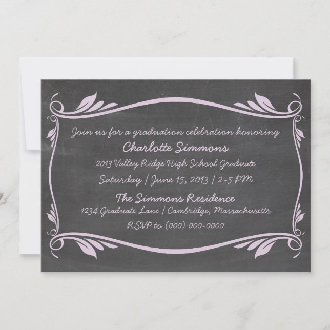 Lilac Flourish Chalkboard Graduation Invite (Front)