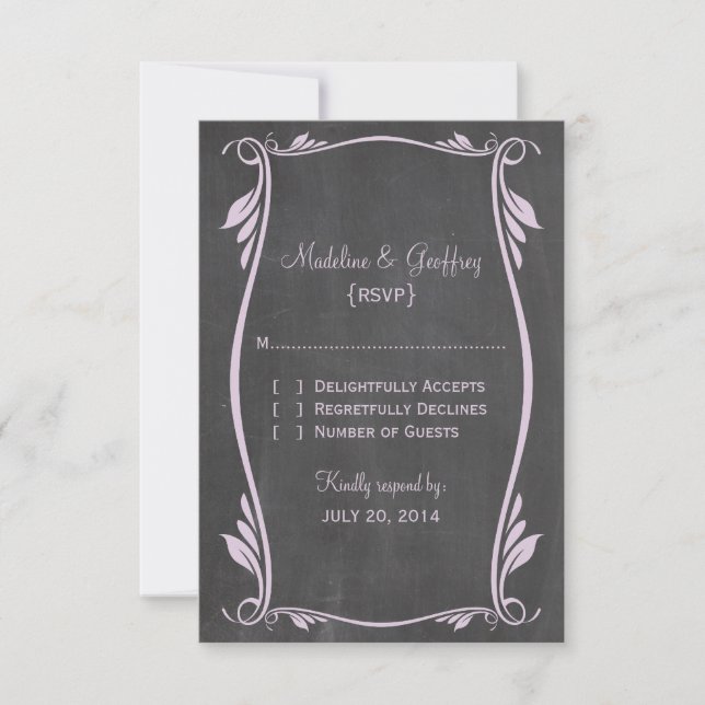 Lilac Flourish Chalkboard Response Card (Front)
