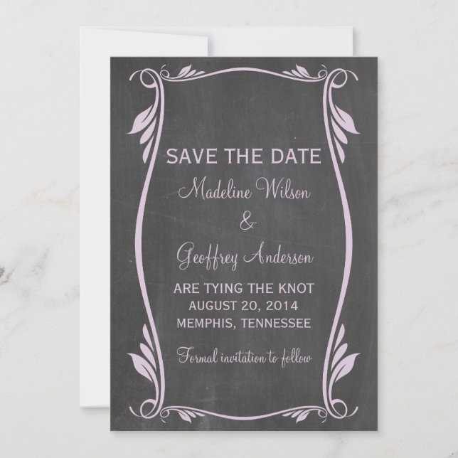 Lilac Flourish Chalkboard Save the Date Invite (Front)