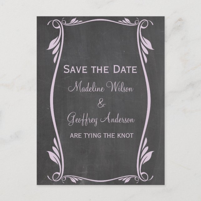 Lilac Flourish Chalkboard Save the Date Postcard (Front)