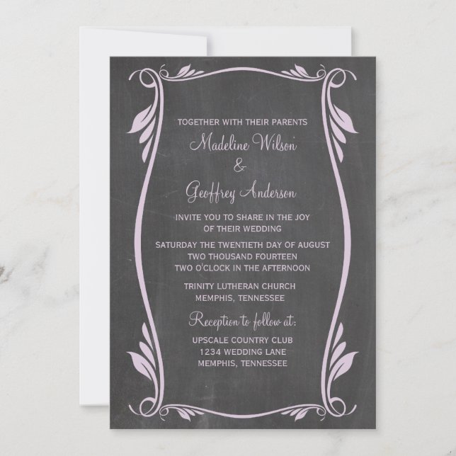Lilac Flourish Chalkboard Wedding Invite (Front)