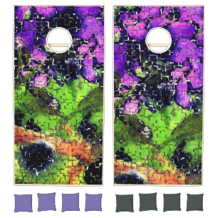 Lilac flower and leaves aged in carved mosaic cornhole set