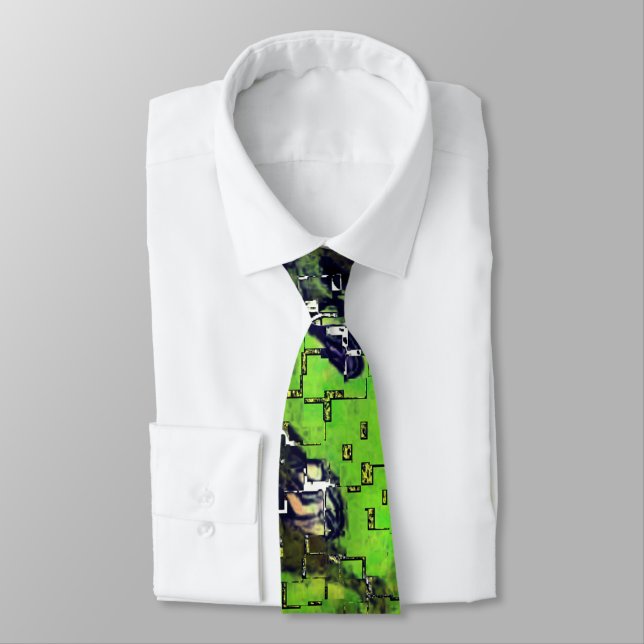 Lilac flower and leaves aged in carved mosaic      neck tie (Tied)
