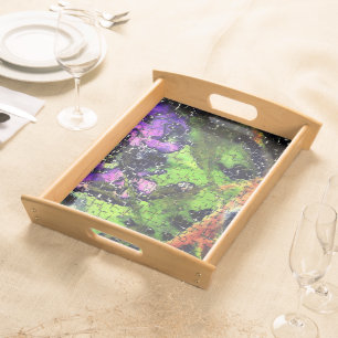 Lilac flower and leaves aged in carved mosaic serving tray