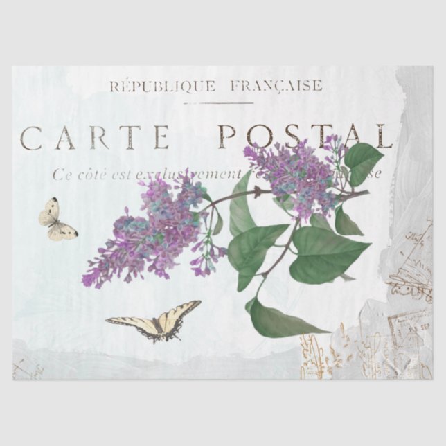 Lilac Flower Butterfly Carte Postale Blue Painted Tissue Paper (Front)
