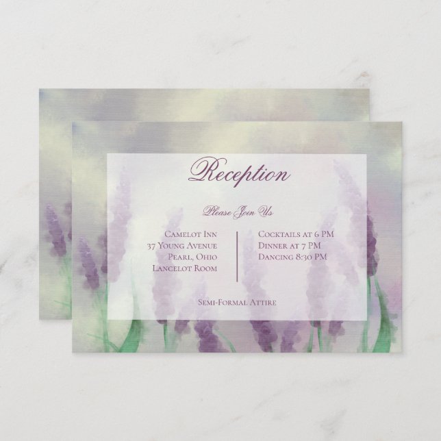 Lilac Flower Field Modern Wedding Reception Enclosure Card (Front/Back)