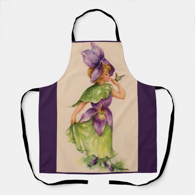 lilac flower girl print apron (Front)