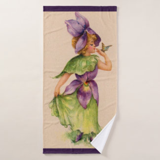 lilac flower girl print bath towel set
