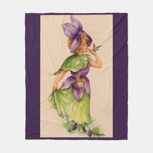 lilac flower girl print fleece blanket (Front)