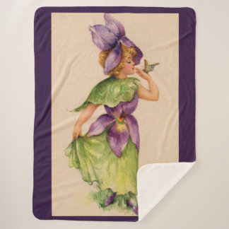 lilac flower girl print sherpa blanket