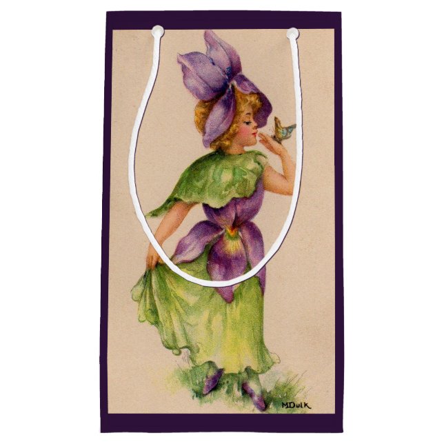 lilac flower girl print small gift bag (Front)