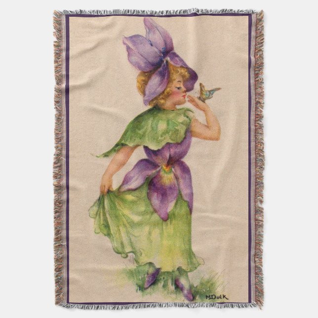 lilac flower girl print throw blanket (Front Vertical)
