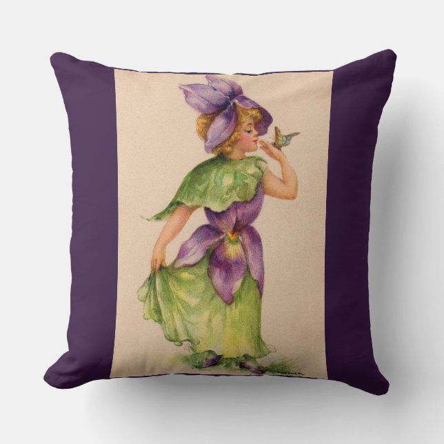 lilac flower girl print throw pillow (Front)
