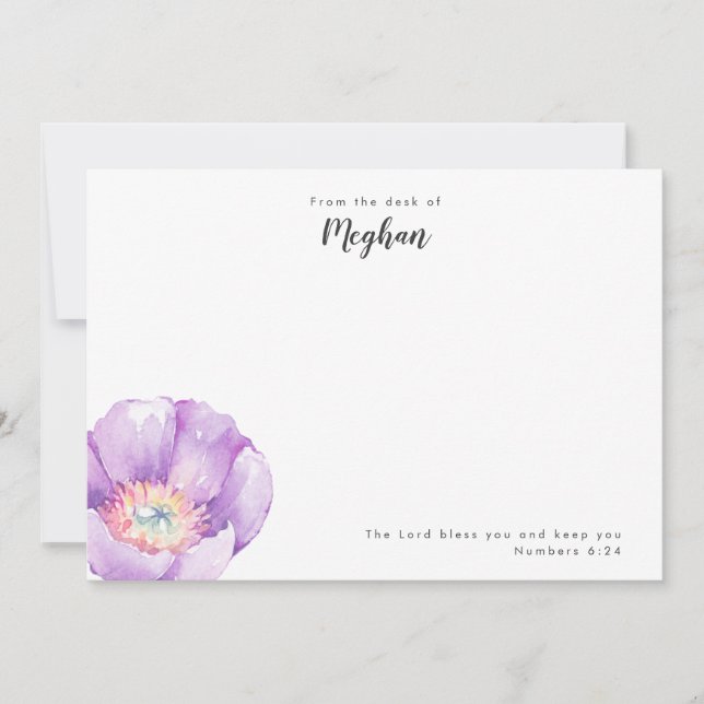Lilac Flower Personalized Scripture Note Card (Front)