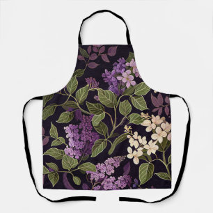 Lilac Flower Purple Black Floral Botanical Pattern Apron