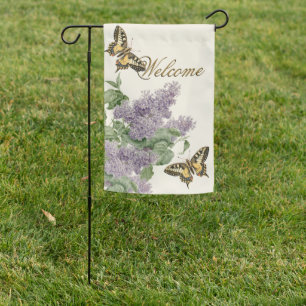 Lilac Flower Swallowtail Butterfly Welcome Garden Flag