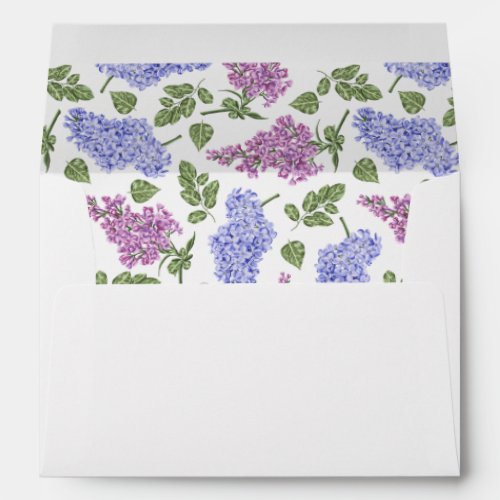 Lilac flowers and leaves pattern envelope