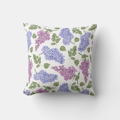 Lilac flowers and leaves pattern throw pillow