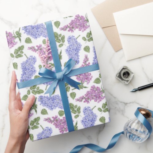 Lilac flowers and leaves pattern wrapping paper