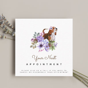 Lilac Flowers & Beagle Dog Appointment Reminder Square Business Card