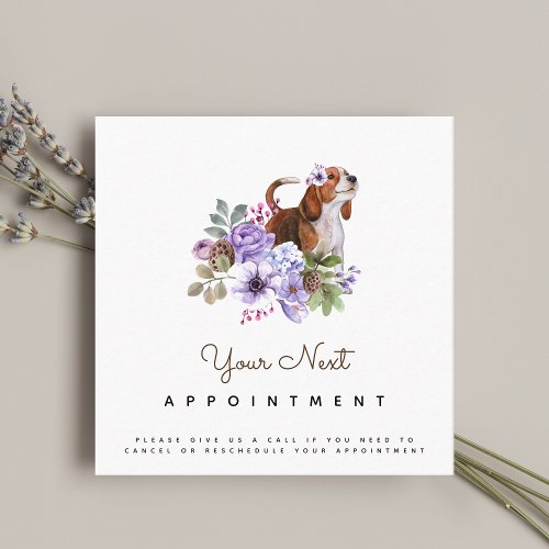 Lilac Flowers  Beagle Dog Appointment Reminder Square Business Card
