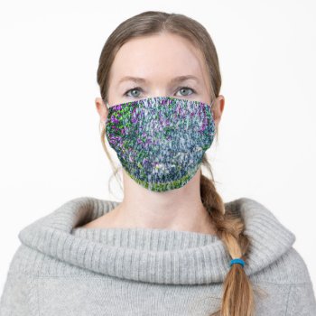 Lilac Flowers Behind A Fountain Water Jets Adult Cloth Face Mask by DigitalSolutions2u at Zazzle