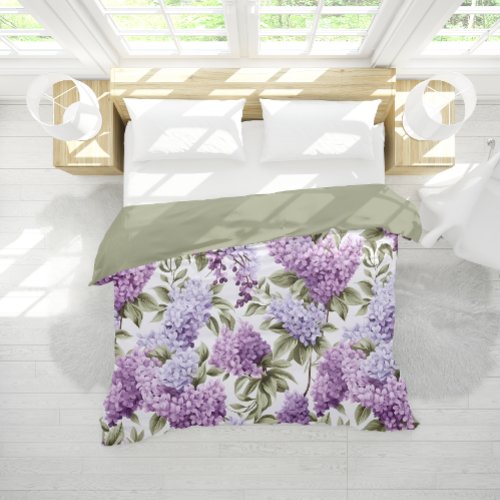 Lilac Flowers Botanical Pattern Purple  Duvet Cover