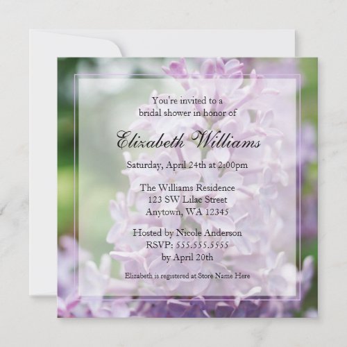 Lilac Flowers Bridal Shower Invitation