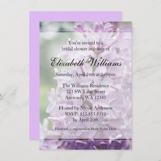 Lilac Flowers Bridal Shower Invitation (Front/Back)