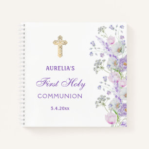 Lilac Flowers First Communion Guest Book