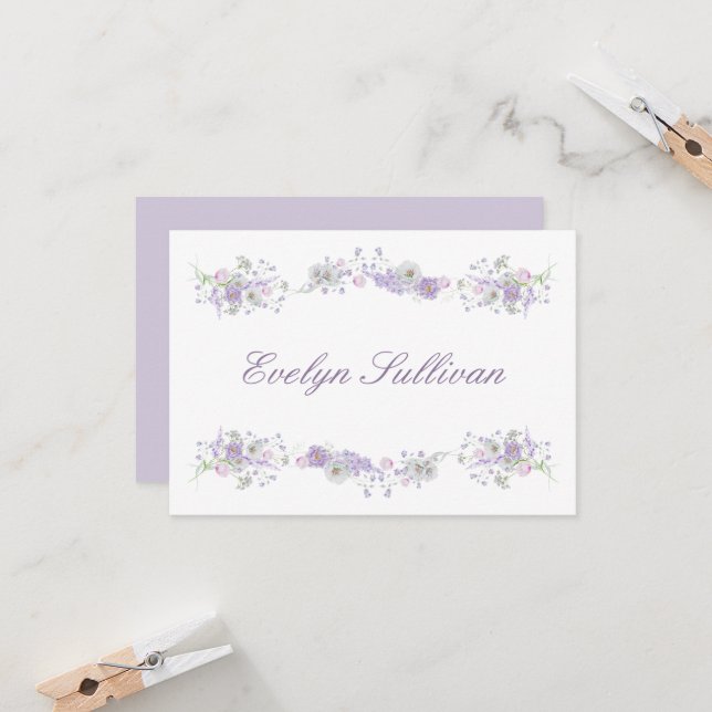 Lilac Flowers Flat Place Card (Front/Back In Situ)