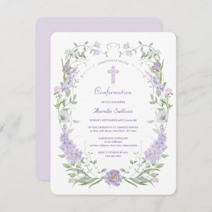 Lilac Flowers Frame Confirmation Invitation