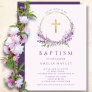 Lilac Flowers Girls First Baptism Invitation