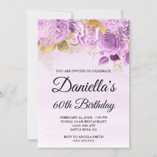 Lilac Flowers Gold Foil Watercolor 60th Birthday Invitation