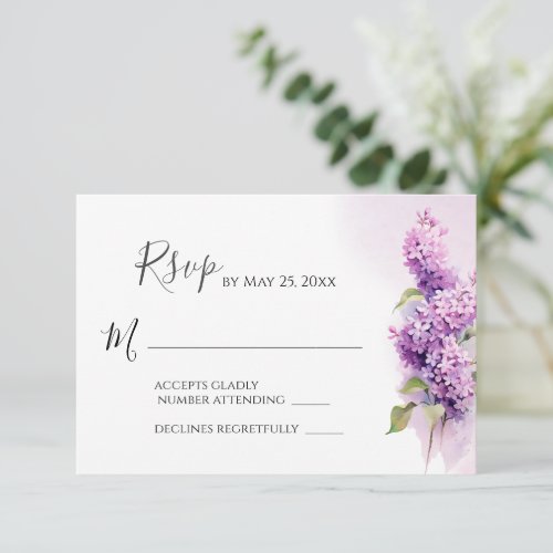 Lilac Flowers Greenery Floral Watercolor Wedding RSVP Card