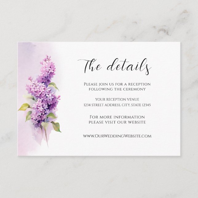 Lilac Flowers Greenery Watercolor Wedding Enclosure Card (Front)