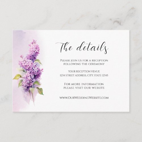 Lilac Flowers Greenery Watercolor Wedding Enclosure Card