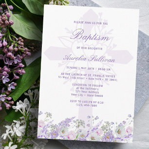 Lilac Flowers Holy Cross Baptism Invitation