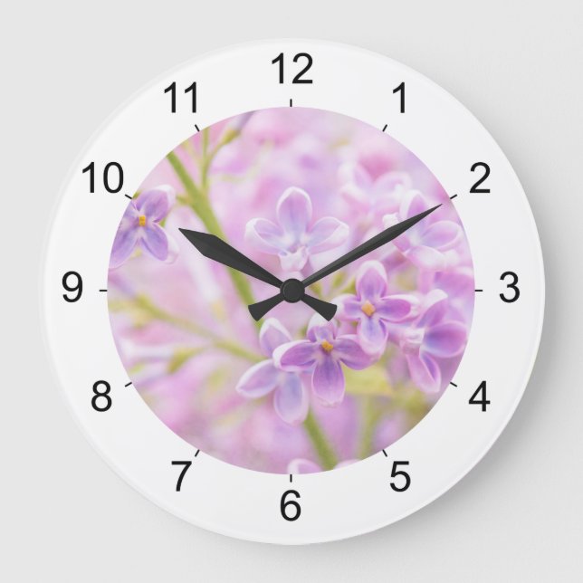 Lilac Flowers Mist Large Clock (Front)