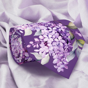 Lilac flowers on purple neck tie