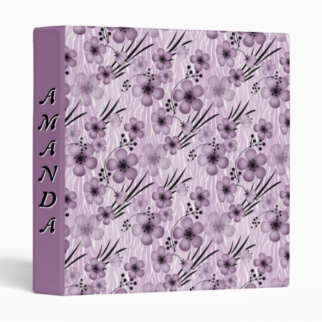 Lilac flowers pattern on tiger background 3 ring binder (Front/Spine)