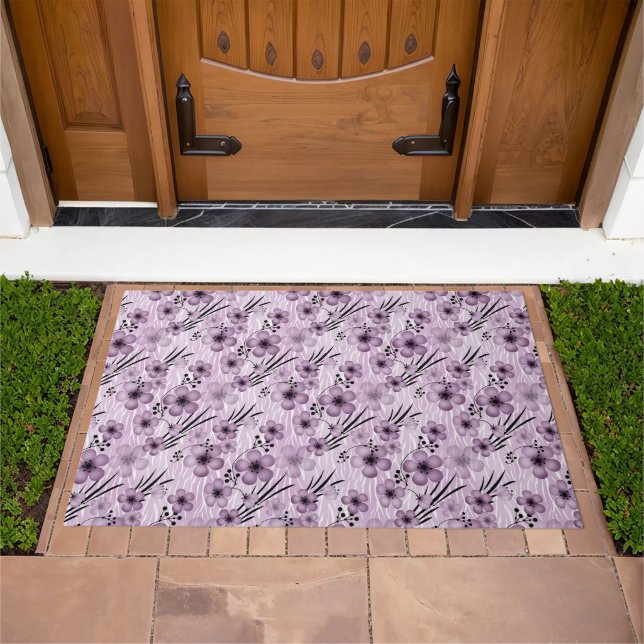 Lilac flowers pattern on tiger background doormat (Outdoor)