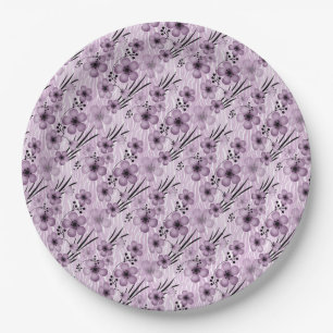 Lilac flowers pattern on tiger background paper plates