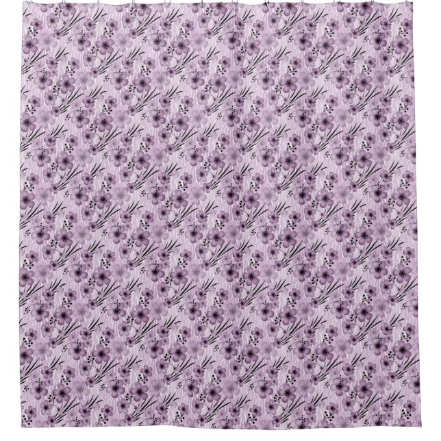 Lilac flowers pattern on tiger background shower curtain (Front)