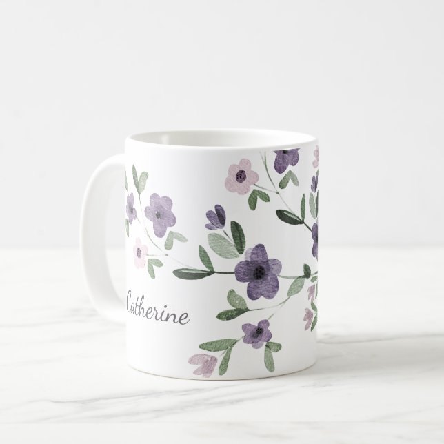 lilac flowers personalized name coffee mug (Front Left)